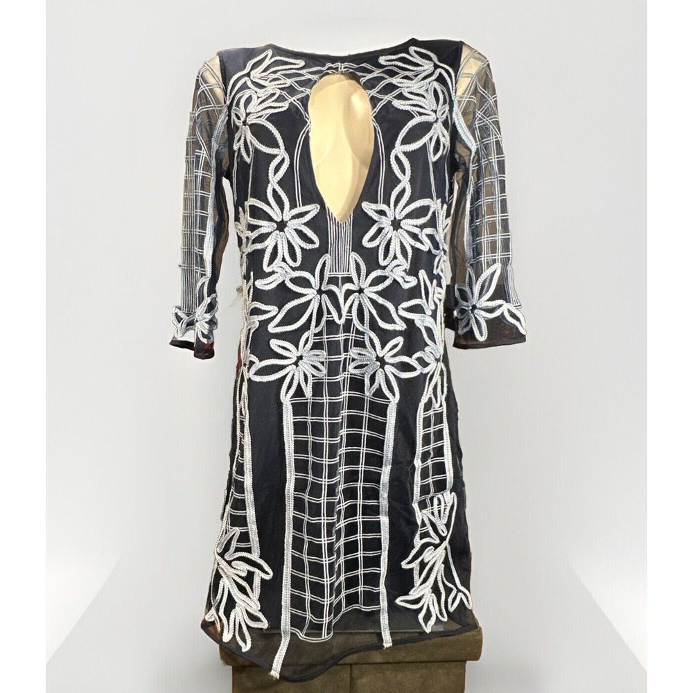 BELLE BADGLEY‎ MISCHKA Women's Navy Blue & Light Blue Sheath Appliqué Dress SZ 8